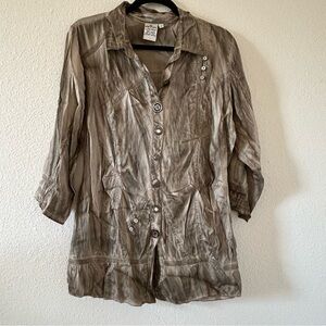 Parsley & Sage Mix Match 3/4 Sleeve Button Down Tunic Top Women Sz Medium